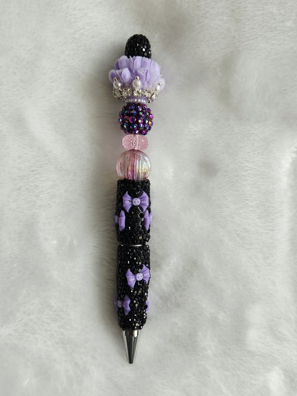 Embellished Black & Lavender Jeweled Pen
